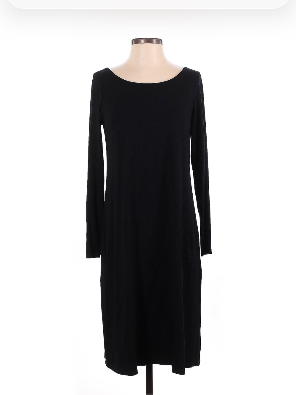 Eileen Fisher Long Sleeve Midi Dress Black Cutout V Back Size Small